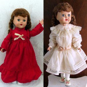 VINTAGE DOLL, HEAD MOVES w WALKING 18"w DRESS, SHOES, NIGHTGOWN, SLEEP EYES, EUC